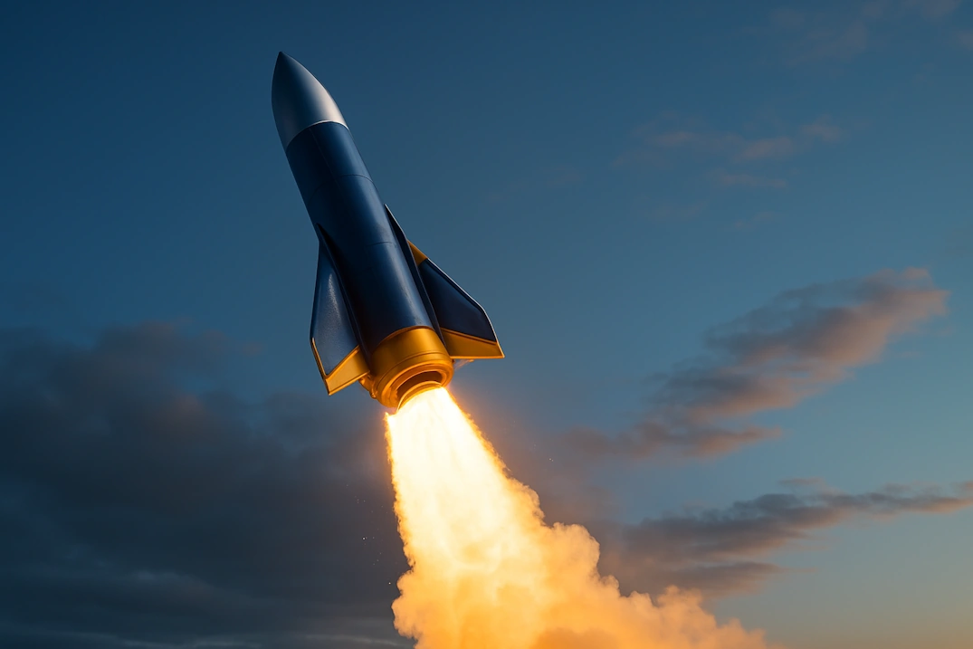 5 steps to a Faster Website rocket launching into the sky, representing faster website speed and SEO performance