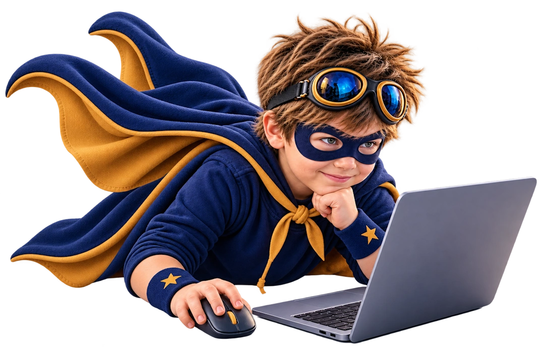Carolina Web Pro superhero in classic pose representing professional website design services for small businesses.